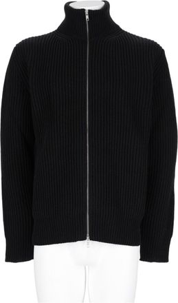 Maison Margiela Black High Collar Ribbed Wool-Blend Zip-Through Knit Jacket