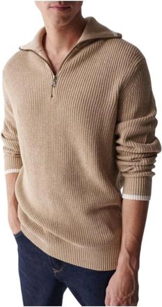 Salsa Beige Hoge Hals Rits Trui - Heren - Coltruien - Beige - L - Truien & Vesten