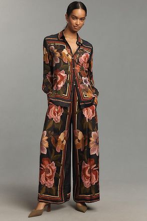 Farm Rio Chenille Flowers Wide-Leg Pants