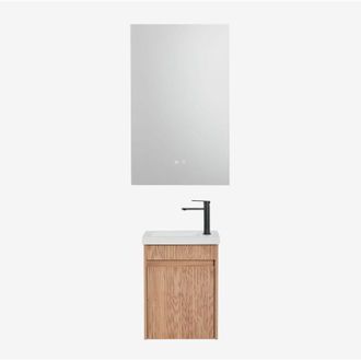 Sklum Conjunto De Mueble De Ba&ntilde;o Suspendido En Madera Con Lavabo Integrado Narek Sklum