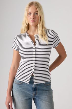 Levi's Rory Button Short-Sleeve Top - Donna - XS - Bianco / May Stripe Bright White Rib