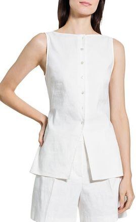 Theory Boatneck Sleeveless Linen Blend Button-Up Shirt in White at Nordstrom, Size X-Large