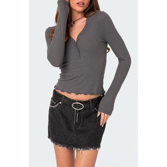 Edikted Emerson V-Neck Long Sleeve Henley in Dark-Gray at Nordstrom, Size X-Small