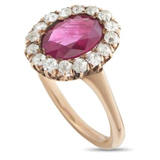 Luxury Bazaar Antique 18K Rose Gold 0.30ct Diamond and Ruby Ring MF06-051826