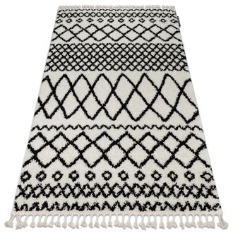 RugsX Rugsx - Alfombra Berber Safi N9040 Blanco/negro Franjas Bereber Marroqu&iacute; Shaggy Black 120x170 Cm