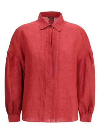 Kiton pleated-front linen shirt - women - Linen/Flax - 38 - Red