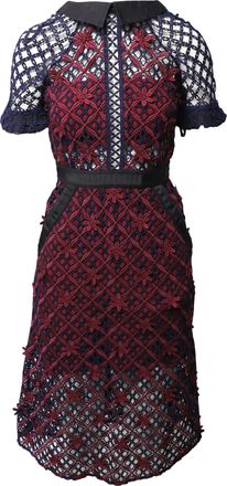 Self Portrait Floral Grid Midi Dress in Multicolor Polyester