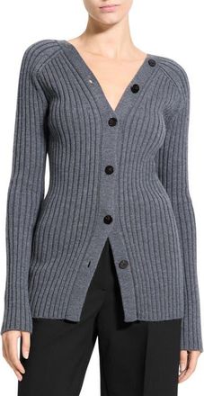 Theory Rib Merino Wool Open Back Cardigan in Dark Grey Melange at Nordstrom, Size Petite