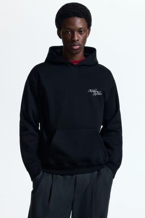 H&M Relaxed Fit Printed Hoodie in Black/northern Rockies at Nordstrom, Size Xx-Large