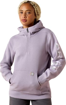 Ariat Womens Rebar Lightweight Logo 1/2 Zip Hoodie Long Sleeve in Purple Ash Thistle, Size X-Large, by Ariat
