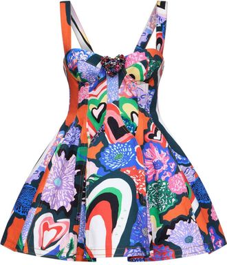 Area heart-print flared minid ress - women - Cotton - 10 - Orange