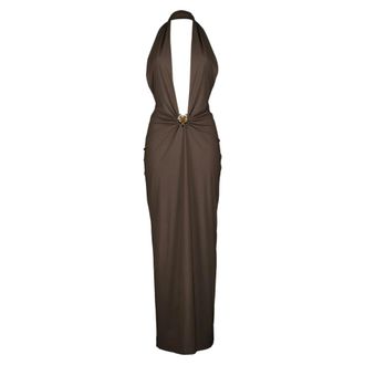 CHRISTOPHER ESBER Gowns, female, Brown, Size: XS Mineral Stone Ruched Halter Lycra Dress