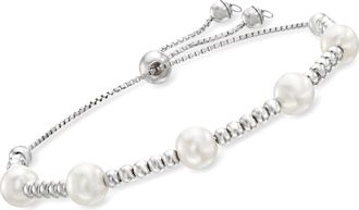 Ross-Simons 7-7.5mm Cultured Pearl Beaded Bolo Bracelet in Sterling Silver
