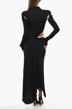 Off-white Vestito Svasato in Viscosa con Cut-outs Off-White