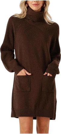 Liu Jo Kleedjes, Dames, Bruin, L, Wol, ECS Abito Maglia Mini Jurk