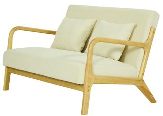 Nordlys Banqueta escandinava 2 plazas en madera y terciopelo beige