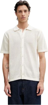 Maison Kitsun&eacute; Overhemden, Heren, Beige, L, Katoen, Polo Cardigan van Katoenmix