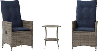 vidaXL 3 Piece Bistro Set with Cushions Grey Poly Rattan Vidaxl