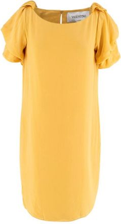 Valentino Garavani Valentino Yellow Ruched Shoulder Silk Dress Size S