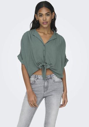 Only Kurzarmbluse ONLY ONLPAULA LIFE S/S TIE SHIRT WVN NOOS, Damen, Gr. S, gr&uuml;n (balsam gr&uuml;n), Web, Obermaterial: 100% Viskose, unifarben, regular fit norm