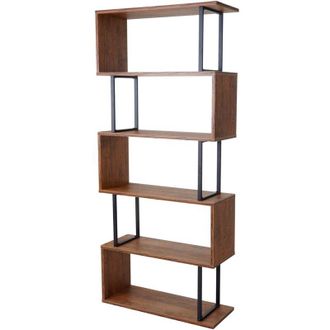 Hhg Libreria scaffale 3D mdf HHG 091 5 ripiani 30x80x183cm legno metallo color rovere scuro