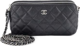 Chanel Double Zip Clutch with Chain Quilted Caviar crossbody bag - Zwart
