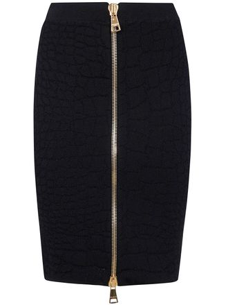 Balmain Hw Zipped Croco Knit Knee Lenght Skirt