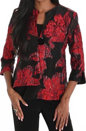 Frank Lyman Design Floral Buttoned Collared Jacket In Red/blacl