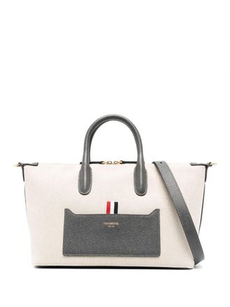 Thom Browne grosgrain-loop tote bag - unisex - Cotton/Calf Leather/Cotton - One Size - Neutrals