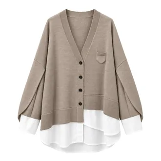 Meimeij Spalla Scesa Cardigan - Dames - Truien - Beige - Maat: S Wol