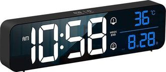 OEM Reloj De Mesa O Pared Con Pantalla Led Hd, Multifuncional, Muestra Simult&aacute;neamente Fecha, D&iacute;a, Hora Y Temperatura, 26 Cm, Negro