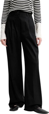 Marc O'Polo Broeken, Dames, Zwart, S, Katoen, Broek met wijde pijpen en plooien
