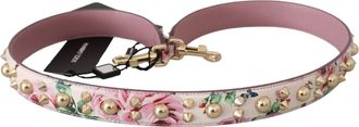Dolce & Gabbana Womens Pink Floral Leather Stud Accessory Shoulder Strap