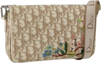 Dior Pre-owned Shoulder Bags, female, Beige, Size: ONE SIZE Pre-owned Vintage Trotter Canvas Shoulder Bag