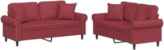 vidaXL Vidaxl - Juego De Sof&aacute;s Con Cojines 2 Piezas Cuero Sint&eacute;tico Rojo Tinto