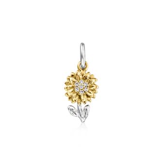RS Pure by Ross-Simons Sterling Silver and 14kt Yellow Gold Sunflower Charm With Diamonds