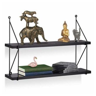 Trade Shop Trade Shop - Libreria Mensole Scaffale Parete Design Moderna Legno Metallo 2 Ripiani Nero
