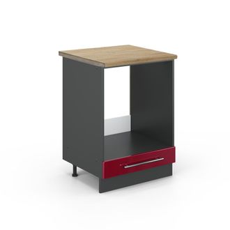 Vicco Armario Para Horno Empotrado Fame-line, Rojo Burdeos Alto Brillo, 60 Cm, Et Roble, Vicco