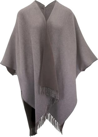 Brunello Cucinelli Poncho con frange - Marrone