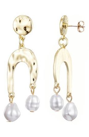 Adornia Hammered Faux Pearl Drop Earrings in Gold/White at Nordstrom Rack