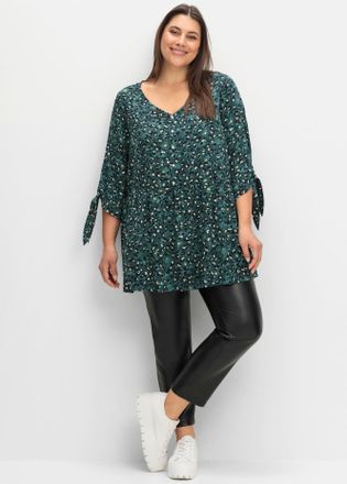 Sheego Longbluse SHEEGO, Damen, Gr. 40, gr&uuml;n (tiefgr&uuml;n, gemustert), 100% Viskose, gemustert, V-Ausschnitt, Blusen Longbluse