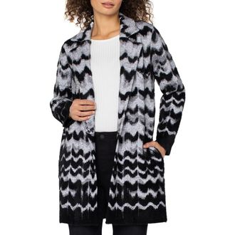 Liverpool L.A. Pattern Sweater Coat in Black/Grey Wavy Stripe at Nordstrom Rack, Size X-Large
