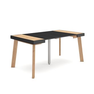 Skraut Home Skraut Home - Mesa Consola Extensible, Mesa Comedor Plegable, 160, Para 8 Comensales, Patas De Madera, Estilo Moderno, Roble Y Negro