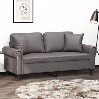 vidaXL Vidaxl - Sof&aacute; De 2 Plazas Con Cojines Cuero Sint&eacute;tico Gris 140 Cm