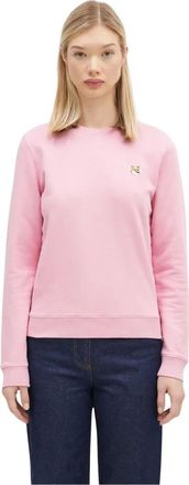 Maison Kitsun&eacute; Hoodies & sweatvesten, Dames, Roze, L, Katoen, Fox Head Patch Regular Sweatshirt