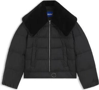 HUGO BOSS Water-repellent puffer jacket with detachable faux-fur collar