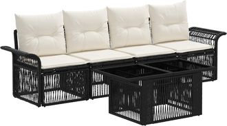 vidaXL Conjunto De Sof&aacute;s De Jard&iacute;n 5 Uds. Negro Y Blanco Crema Vidaxl