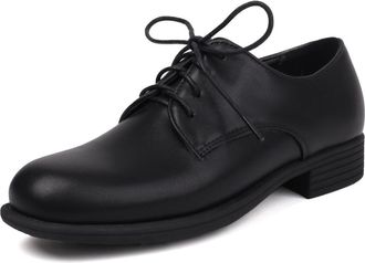 Generic Womens Lace Up Oxfords Round Toe Low Block Heel Adjustable Laces Slip-On Cushioned Insole Non-Slip Durable Sole Smooth Upper,Black,6.5 UK