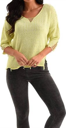 French Kyss Kendall Raw Cut Crochet Top In Lime