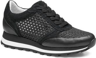 Johnston & Murphy Piper Knit Panel Sneaker in Black Suede/crochet at Nordstrom, Size 7.5